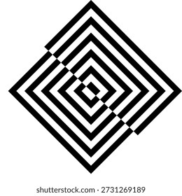 Ilusão óptica abstrata de diamante concêntrico preto e branco