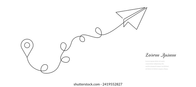 abstract black white continuous line, paper plane texture background, simple line doodle, business concept
