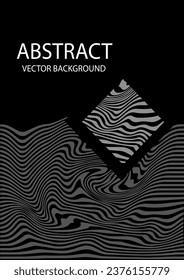 Abstract black and white cover. Rhombus with curved lines inside. Minimalistic creativity and art. Geometric shapes. Graphic element for website. Cartoon flat vector illustration
