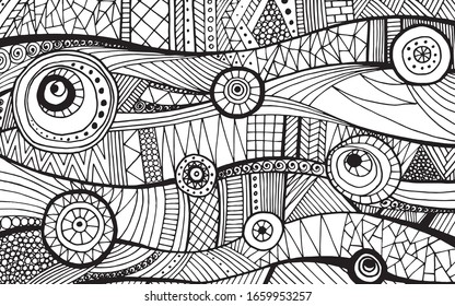 Abstract black and white creative background. Hand drawn graphic creative vector illustration.