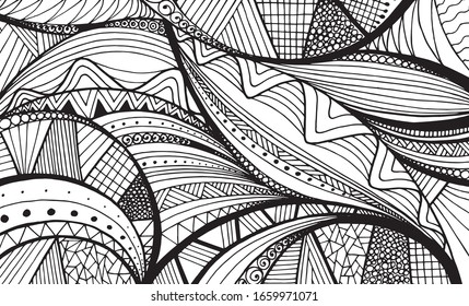 Abstract black and white creative background. Hand drawn graphic creative vector illustration.