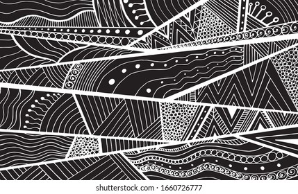 Abstract black and white creative background. Hand drawn graphic creative vector illustration.