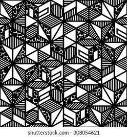 abstract black and white cube geometric pattern in style of the 80s. vector illustration - eps 8