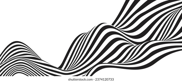 Abstract black and white curve wave stripe line pattern