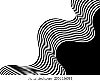 Abstract black and white curve wave stripe line pattern.