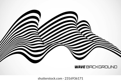 Abstract black and white curved line stripe. Wave background. Vector illustration