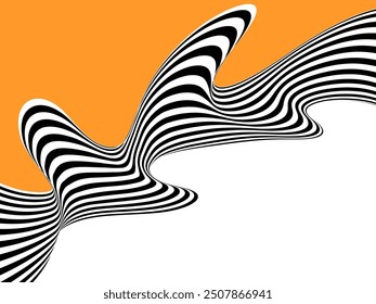 Abstract black and white curved wave stripe on an orange white background.