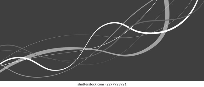 Abstract black and white curvy line. Wavy curves stripe. Vector abstract background with waves