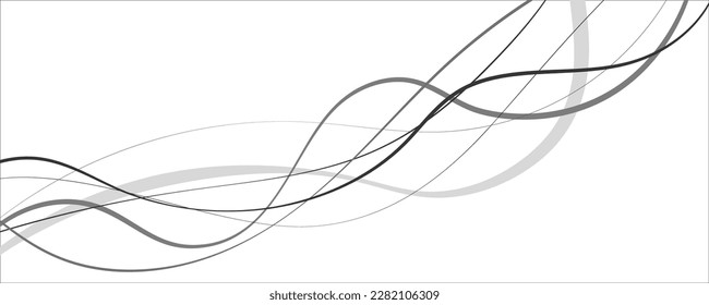 Abstract black and white curvy line. Wavy curves stripe. Vector abstract background with waves