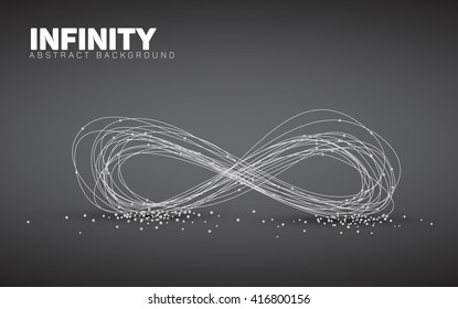 Abstract black and white dark vector background made from points and circles. Abstract Geometry. Geometrical abstract infinity shape. 