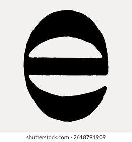 Abstract black and white design featuring bold, curved shapes forming a symmetrical pattern. The black shapes contrast sharply against the white background. Vintage font isolated vector.