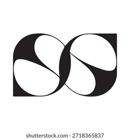Abstract black and white design featuring interlocking curved shapes and forms