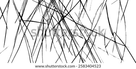 An abstract black and white design featuring intersecting lines and sharp angles, creating a chaotic yet artistic composition.