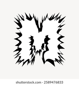 Abstract black and white design with jagged, spiky edges. The spiky pattern creates a dynamic, energetic feel. Bold, jagged lines form a striking abstract shape. Creative font vector.