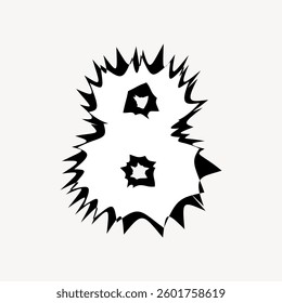 Abstract black and white design with jagged edges and star-like shapes. The pattern features sharp, irregular lines and contrasting star elements in black and white. Doodle illustration vector.