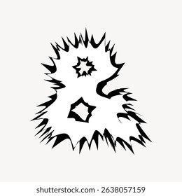 Abstract black and white design with jagged edges and star-like shapes. The design features bold, spiky patterns creating a dynamic visual effect. Cute doodle vector.