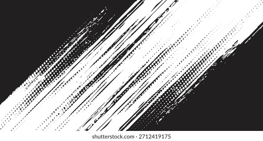 Traçados de pincel diagonal preto e branco abstratos criam textura monocromática dinâmica para projetos de design