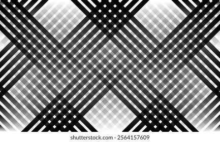 abstract black and white diagonal gradient stripe straight line cross pattern.