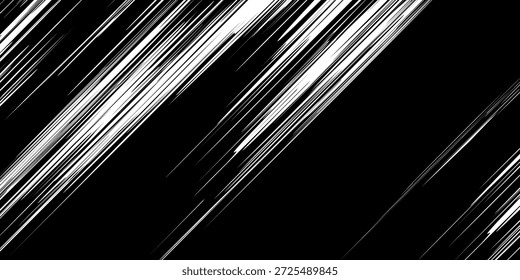 Abstrakte schwarz-weiße diagonale Linien Hintergrund mit dynamischen Bewegung Effekt. Modernes minimales Design, das für Technologie, Action, Energie, Rennen, Spiele, Poster, Banner, Web und digitale Hintergründe geeignet ist.