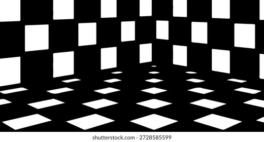Padrão abstrato preto e branco da grade do diamante com quadrados repetidos e profundidade