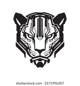 Abstract black and white digital tiger head illustration.