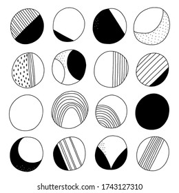 Abstract black and white doodle circles vector collection