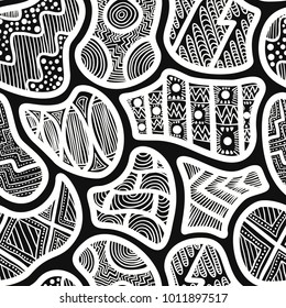 abstract black and white doodle free hand shape seamless pattern
