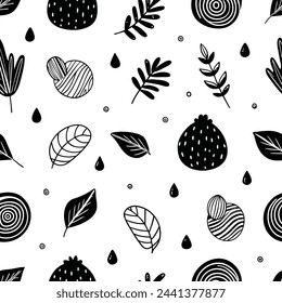 Abstract Black and White Doodle Seamless pattern Vector Illustration