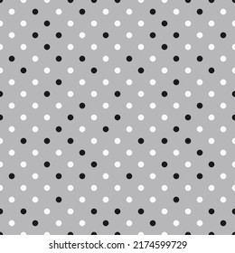 Abstract black and white dots on gray background seamless pattern.  Best for textile, wrapping paper, package and home decoration.
