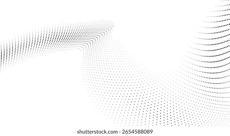 Abstract black and white dotted wave pattern with a sense of depth and movement