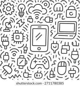 Abstractas blanco y negro Electrónica Doodle Gaming patrón de fondo