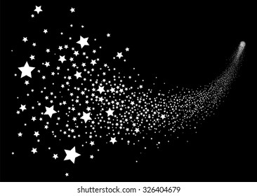 Abstract Black and White Falling Star Vector - White Shooting Star with Elegant Star Trail on Black Background - Meteorite, Comet, Asteroid, Stars.