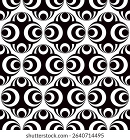 Abstract black and white fancy forms made of circles seamless pattern, hand drawn illustration repeat ornament