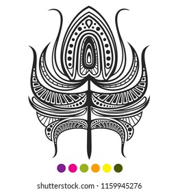 Abstract black and white feather isolated on white background. Peacock feather coloring page. Vector illustration