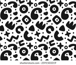 Abstract black and white figures. Hand drawn. Vector pattern