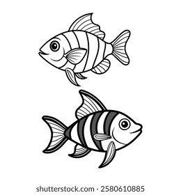 Abstract Black and White Fish Vector Illustration Design