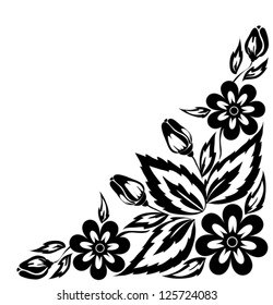 abstract black and white floral arrangement in the form of border angle. Isolated on white background