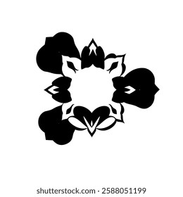 Abstract Black and White Floral Design: Symmetrical Geometric Ornament, Stylish Minimalist Art, Circular Pattern Background