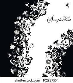 abstract black and white floral invitation card
