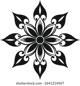An abstract black and white floral mandala pattern vector illustration offers a decorative, seamless, and ornate design element