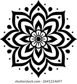 An abstract black and white floral mandala pattern vector illustration offers a decorative, seamless, and ornate design element