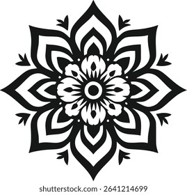An abstract black and white floral mandala pattern vector illustration offers a decorative, seamless, and ornate design element