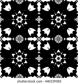 Abstract black and white floral ornament seamless pattern for wallpapers and background.