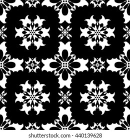 Abstract black and white floral ornament seamless pattern for wallpapers and background.