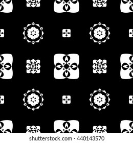Abstract black and white floral ornament seamless pattern for wallpapers and background.