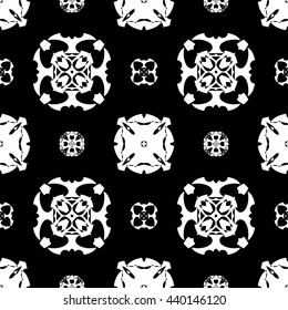 Abstract black and white floral ornament seamless pattern for wallpapers and background.