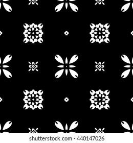 Abstract black and white floral ornament seamless pattern for wallpapers and background.