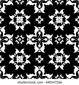 Abstract black and white floral ornament seamless pattern for wallpapers and background.