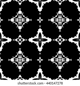 Abstract black and white floral ornament seamless pattern for wallpapers and background.