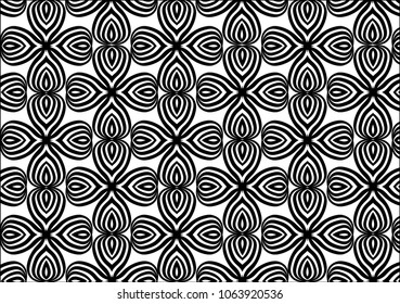 Abstract black and white floral pattern.